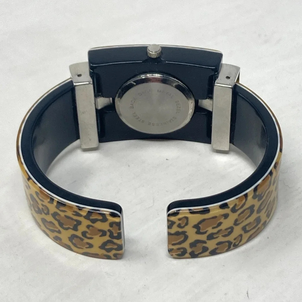 Geneva Womens Watch Leopard Print Silver Tone Cuff MOP New Battery SMALL 5.75